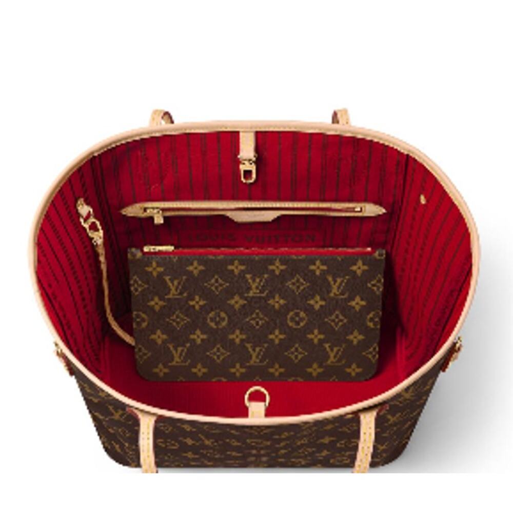 Louis Vuitton Neverfull MM in Monogram with Cherry Red Striped Interior - Picture 2 of 10
